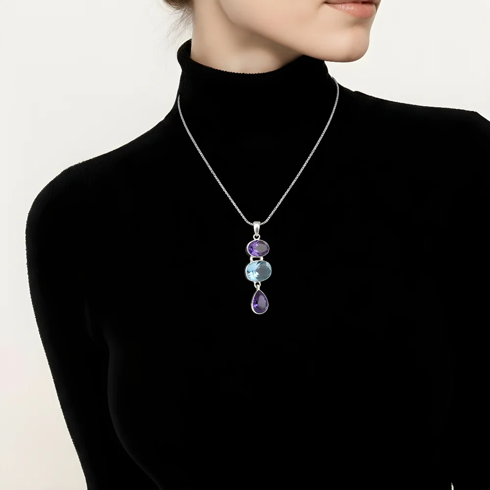 Sterling Silver 925 Pendant With Semiprecious Stones. - Picture 1 of 2